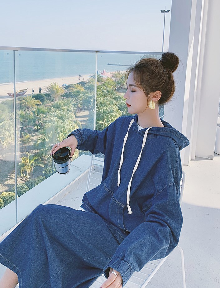 トップス スカート 上着 ロングスカート 膝丈 ひざ丈 膝下 長袖 フード かわいい 大人可愛い きれいめ シンプル カジュアル 大人 おしゃれ お洒落 かっこいい レトロ 大人可愛い 大人女子