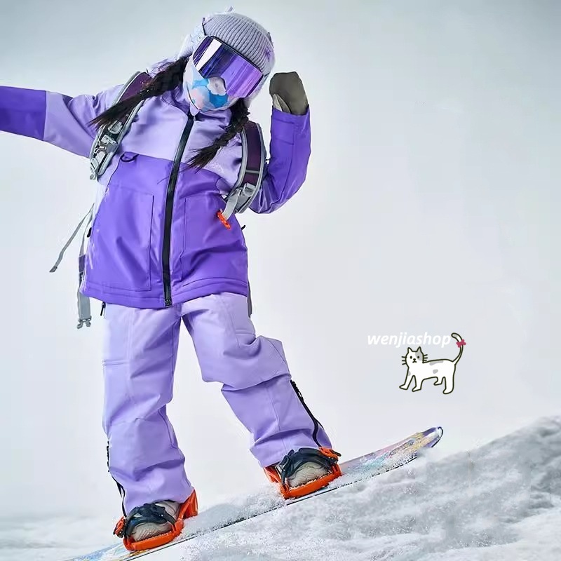 スノーボードウェア 2025 上下セット キッズ 子供 ベビー服 ジャケット アウター 紫 オーバーオール つなぎパンツ ズボン スノボウェア スキーウェア 防寒着韓国風 女の子 男の子 こども