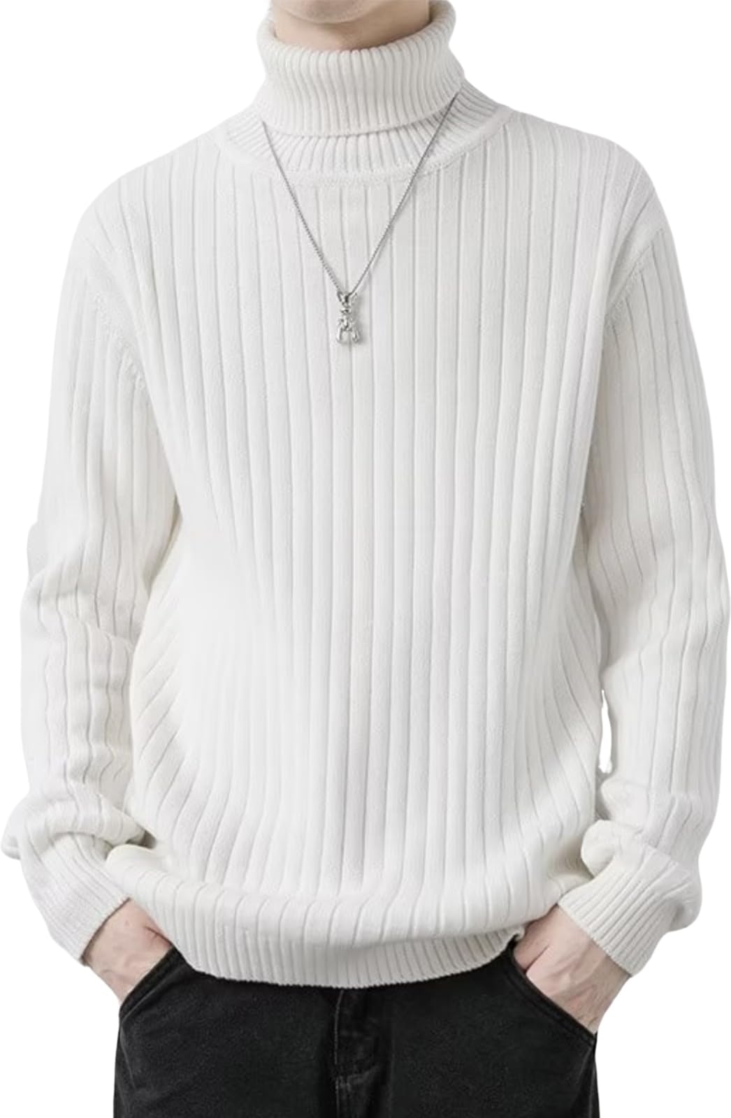 [エアバイ] メンズ タートルネック リブ ニット ストレッチ セーター 冬 長袖 暖かい 無地 シンプル プルオーバー