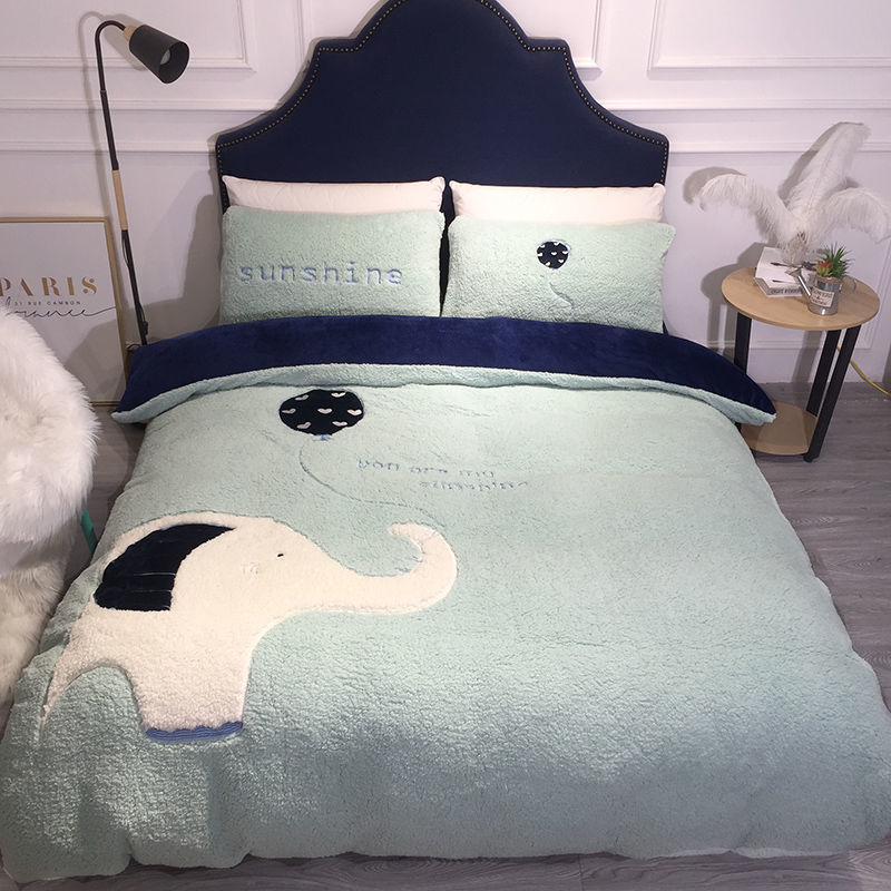 韓国ファッション子供用 大人用 布団カバー 冬用 毛布 暖かい 厚手 ベッドカバー ダブルサイズ 掛け布団カバーボックスシーツ 抗菌防臭 洗える 寝具 ベッド用品 シングル ダブル