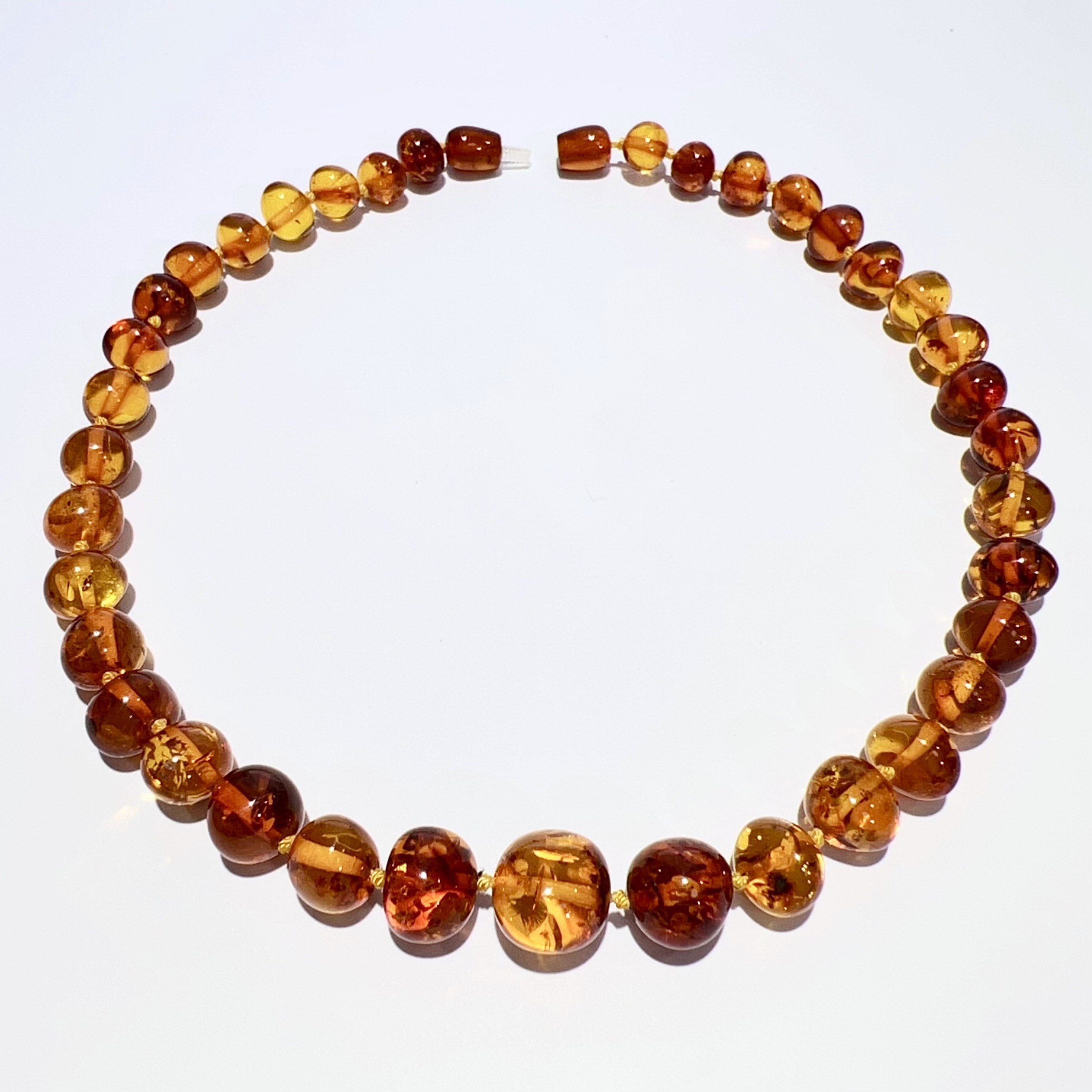 天然 琥珀 こはく ネックレス 2.91g 46cm ブラウン 中央宝石研究所鑑別書 レディース アクセサリー aua49185080113