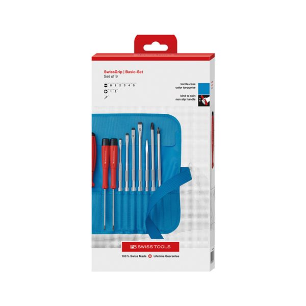 PB SWISS TOOLS ピービースイスツールズ 9本組 差替式ドライバーセット ロールケース（ターコイズ）付 ペーパーボックス入 8218.TUCBB