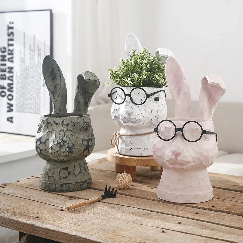 【急速出荷!】ウサギ型 多肉植物向けの植木鉢オブジェ