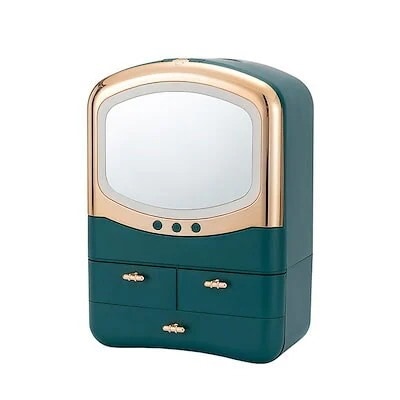 昇降化粧品収納ケースライト付きミラー付き防塵引き出し式口紅マスクスキンケア用品収納ケース