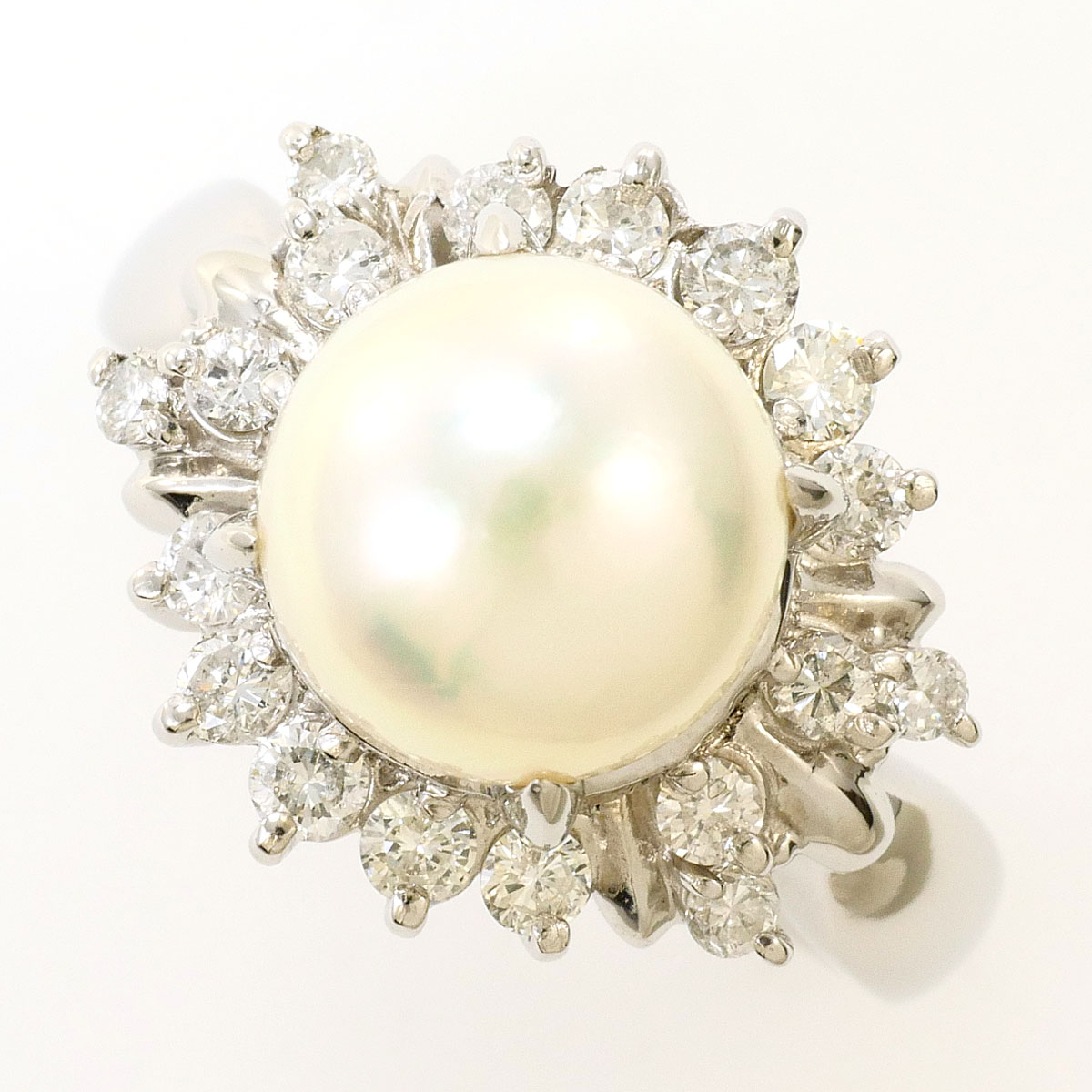 PT900 プラチナ リング・指輪 12.5号 アコヤ真珠 ダイヤモンド 0.52ct カード鑑別書 総重量約7.7g ジュエリー 中古