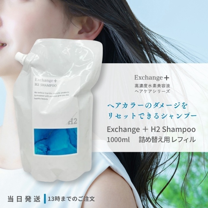 H2 シャンプー 1000ml 詰め替え用 レフィル Exchange+ シリカ 炭酸 水素 しっとり 潤い つや 美容室専売 サロン専売