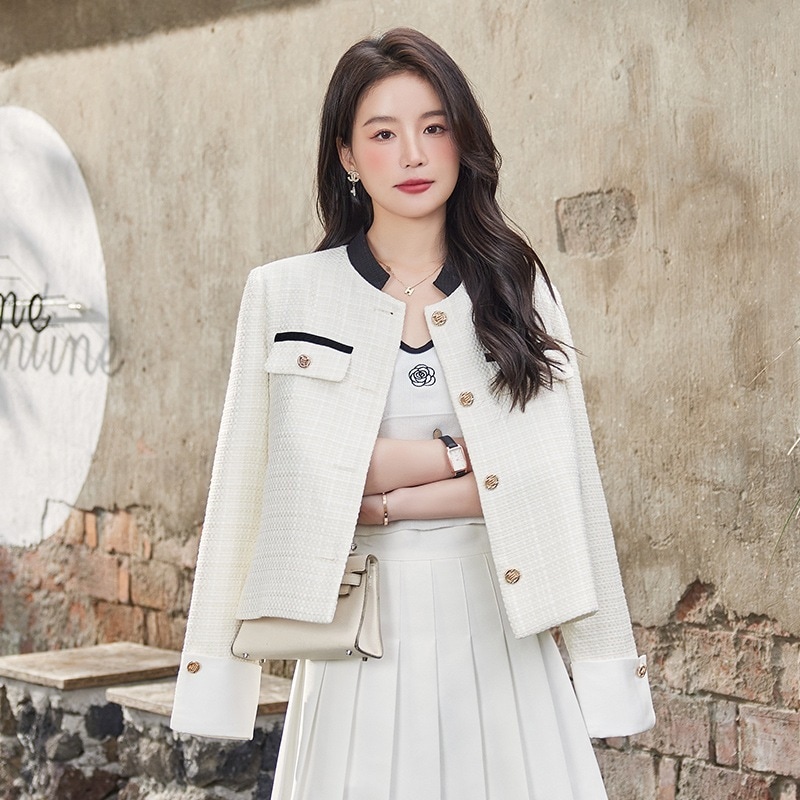 可愛いコートレディース韓国ファッションアウターショート長袖トップス2025人気新作フランス風流行り