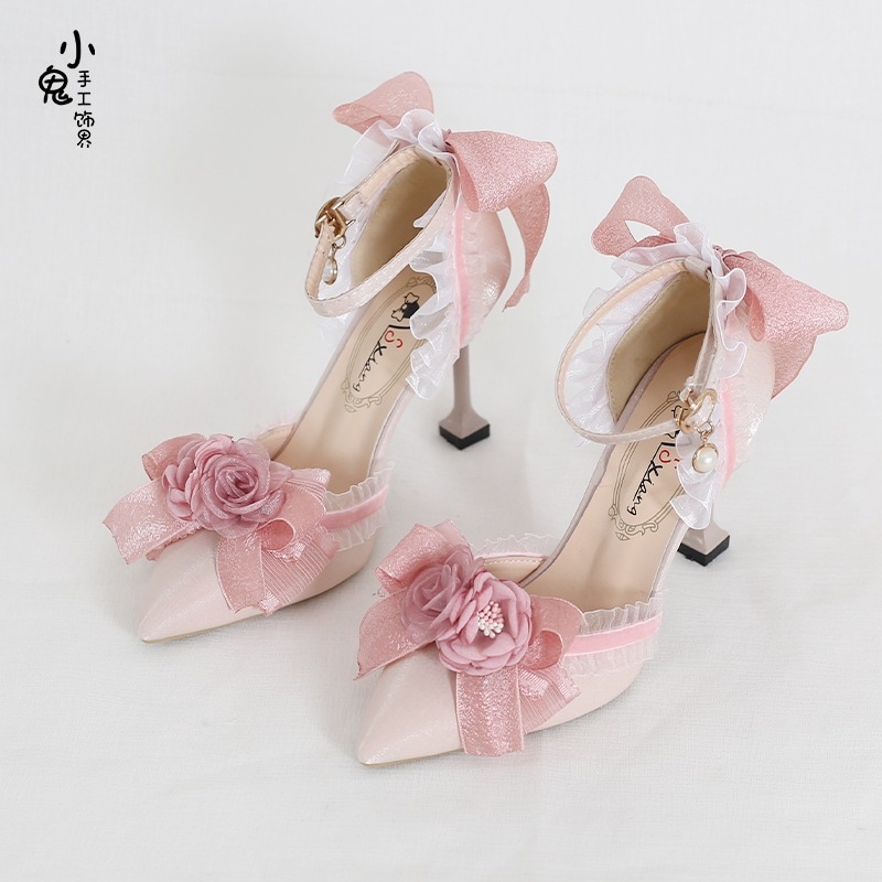 シーブルーブラック結婚式ロリータ成人式ハイヒールポインテッドトゥりロリータサンダル深海病院