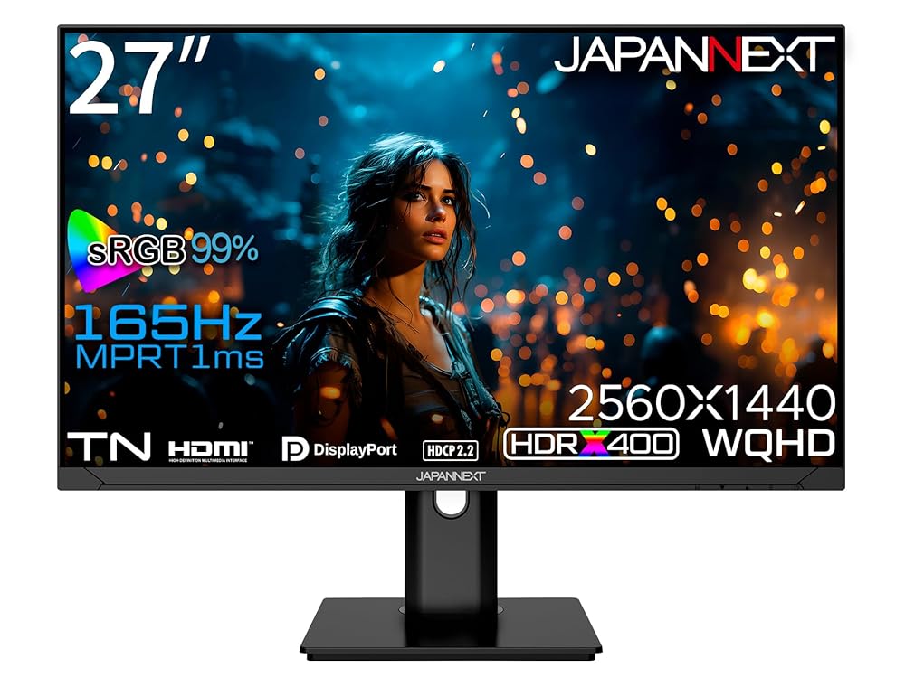 JAPANNEXT 27インチ モニター WQHD 2560x1440解像度 TN ディスプレイ (HDMI/DisplayPort/JN-27GT165WQHDR-HSP 新品・未開封品