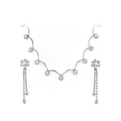 クリスタイルラインスートン ブライダルフラワーネックレス又はイヤリングセットクリスタルラインストーン