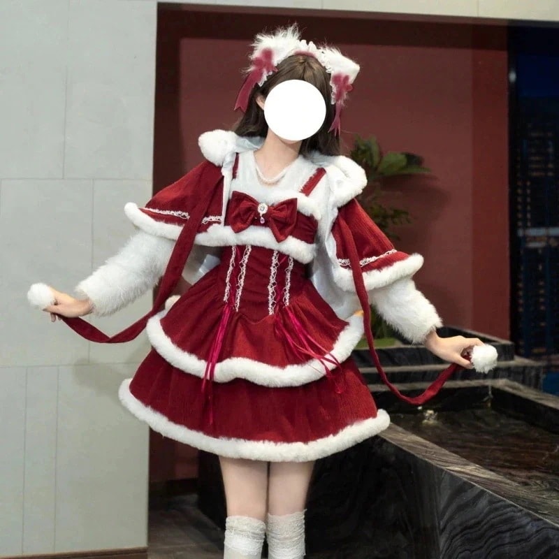 クリスマス衣装 レディース サンタクロース 仮装 サンタ コスプレドレス ワンピース セットアップ パーティードレス ロリータ jskケープマント クリスマスウェア コスプレク