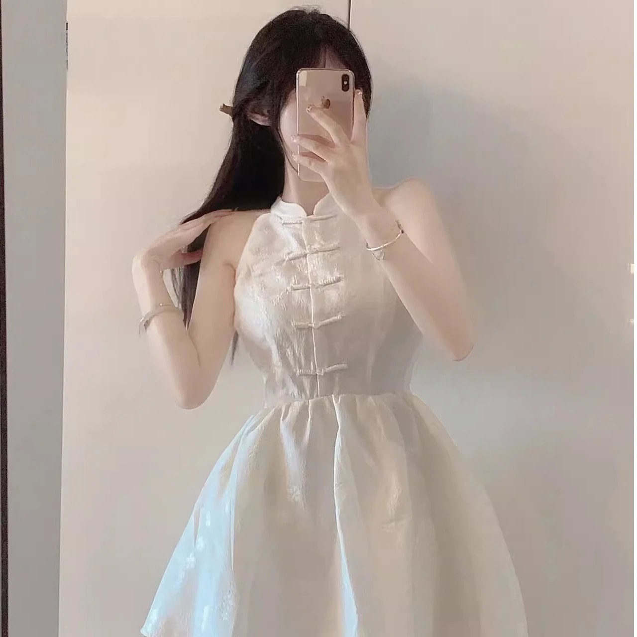 パーティードレス ドレス ワンピース 改良チャイナドレス 韓国ファッション 新しい改良されたチョンサムジャカードノースリーブ吊り首のドレス女性夏のウエスト薄い純粋な欲望短いスカート