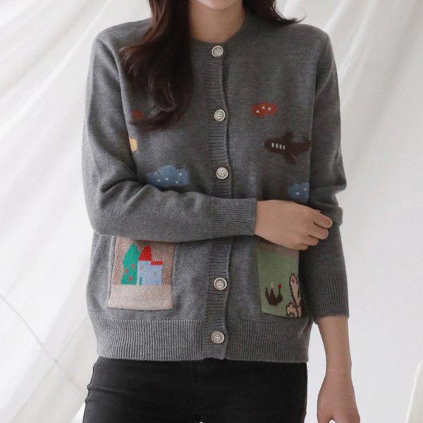 Hスタイル(CC)2655星雲ジャガードウールニットラウンドカーディガン 秋 女性 ウールニット ジャンパー アウター