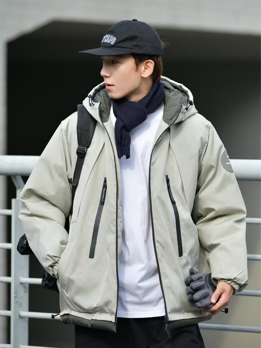 冬アウター 冬のアウトドア機能風連帽突撃服綿入れ男潮札ゆったり綿入れコート男30%制限