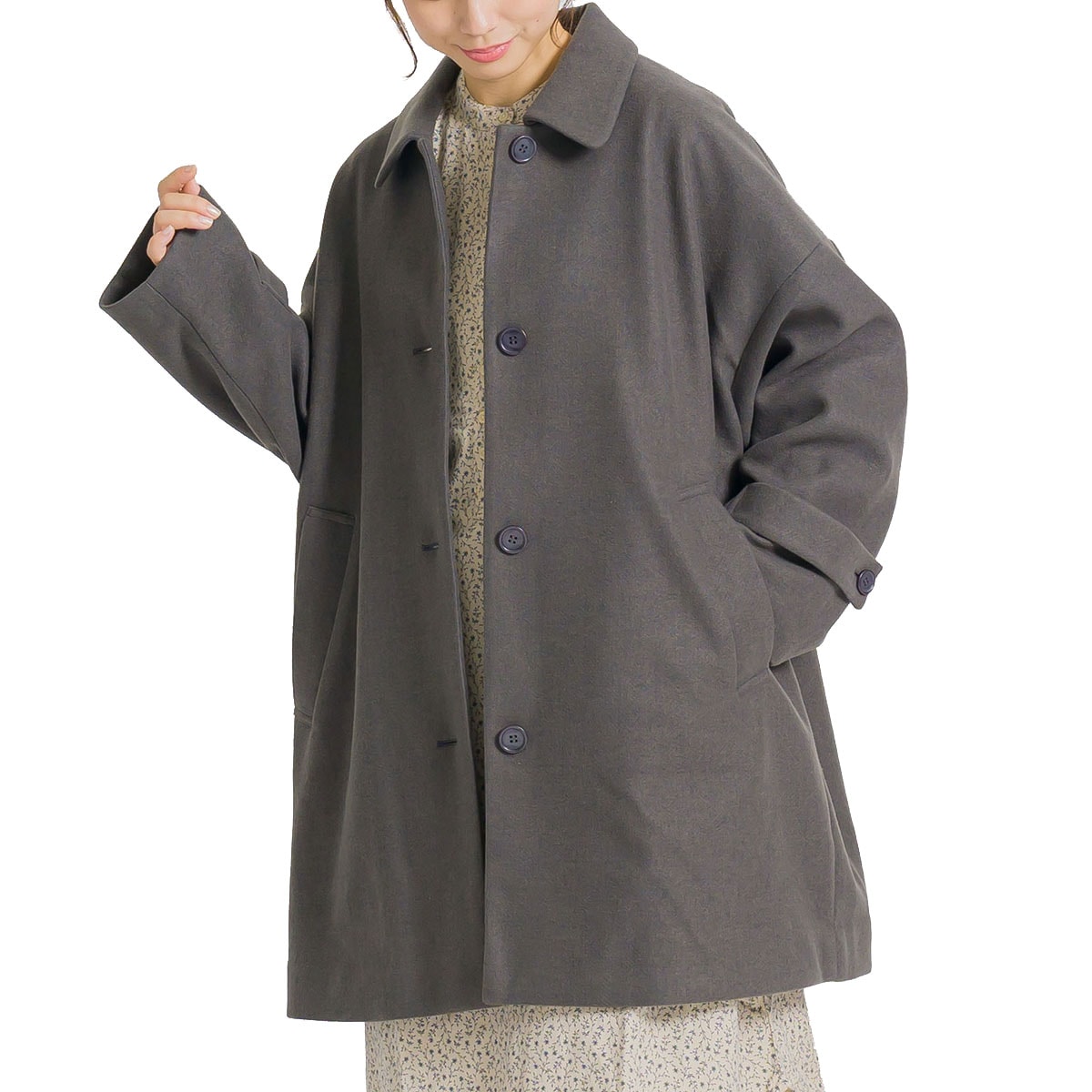 ステンカラーコート コート レディース シンプルルックで使い勝手抜群ステンカラーコート ミドル丈 ゆったり 着痩せ Iライン しっかり 丈夫 軽い 裏地付き すっきり 体型カバー