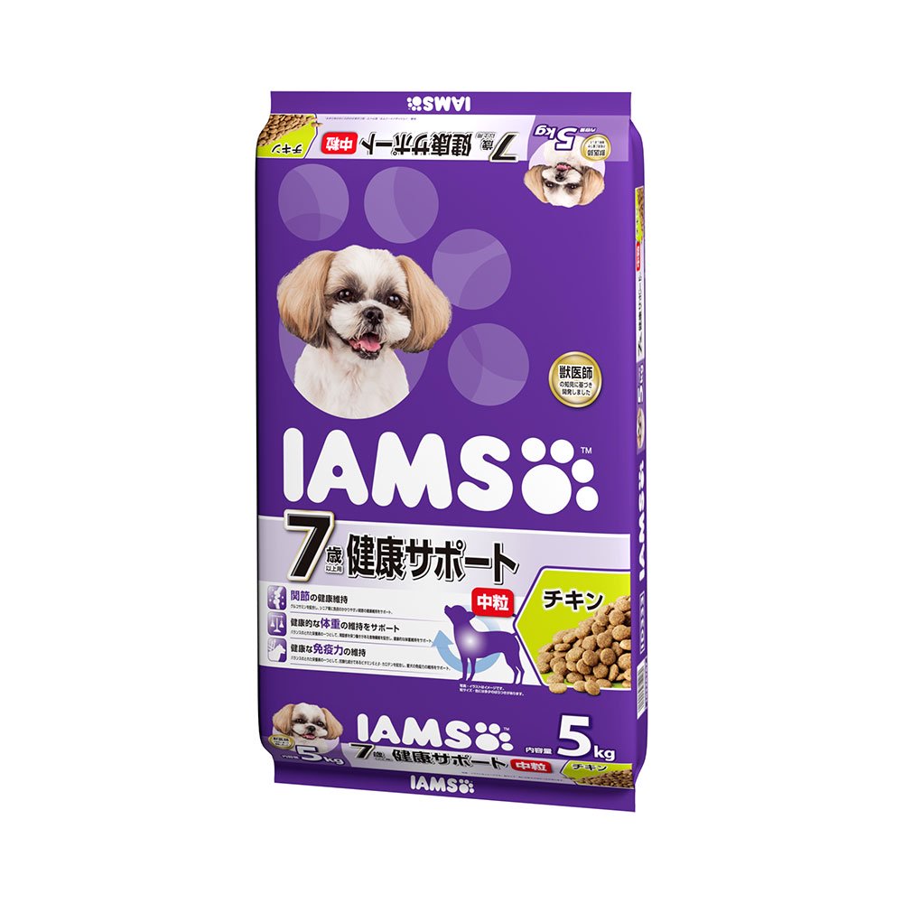 ドッグフード　７歳以上用　健康サポート　チキン　中粒　５ｋｇ　正規品　ＩＡＭＳ　高齢犬用　お一人様４点限り　ＣＲＣ45―05―40―01―30
