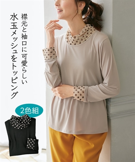 Tシャツ・カットソー 水玉メッシュ切替プルオーバー2色組 アトランダム