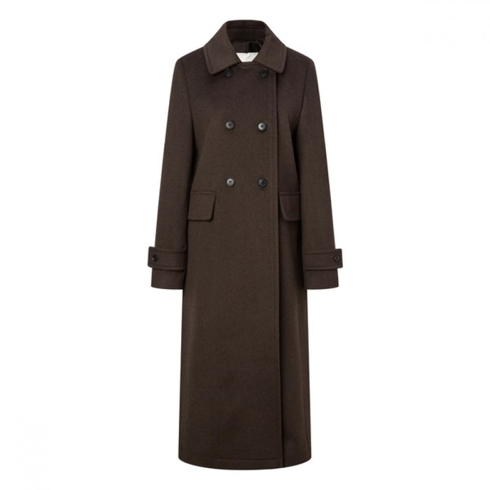(ヘッジスレディース) 24FW ダブルボタンロングコートダークブラウン HSCO4D106W3