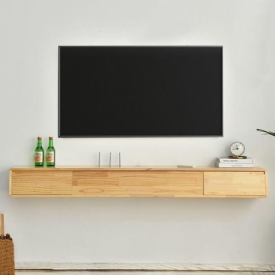 テレビ台 テレビボード テレビラックフローティングテレビスタンド 引き出し付き壁掛けテレビキャビネット ワイヤー穴付きリビングルーム ベッドルーム用無垢材