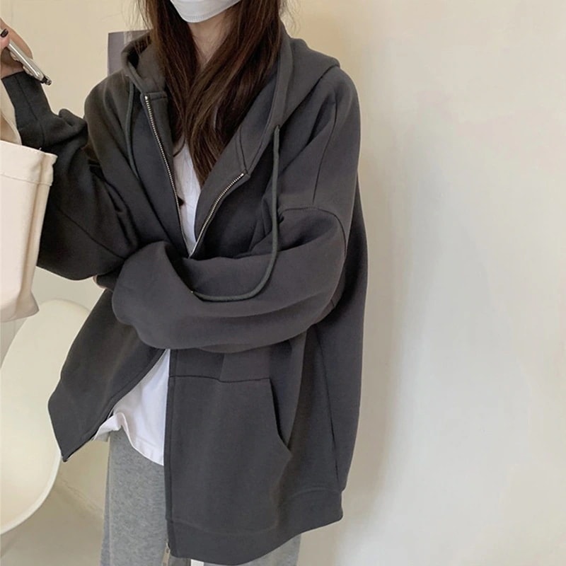 パーカー女型秋冬 厚手コート連帽カーディガン純色上着オーバーサイズ裏起毛ファッション