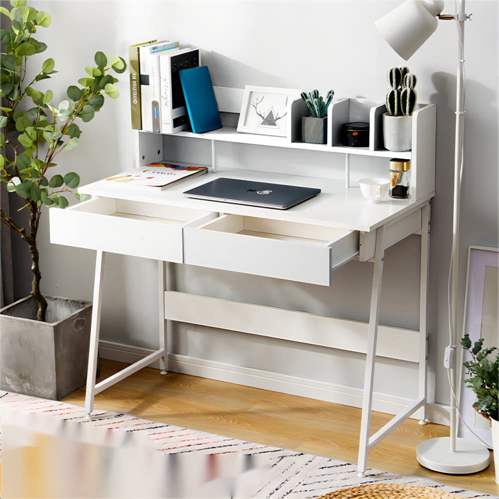 オーエスジェイ 机 デスク パソコンデスク 引き出し付き 机 白 パソコンデスク 勉強机 木製 収納付 白い机 座デスク ミシン台 シェルフ付きデスク デスク付きシェルフ 書斎机 97200