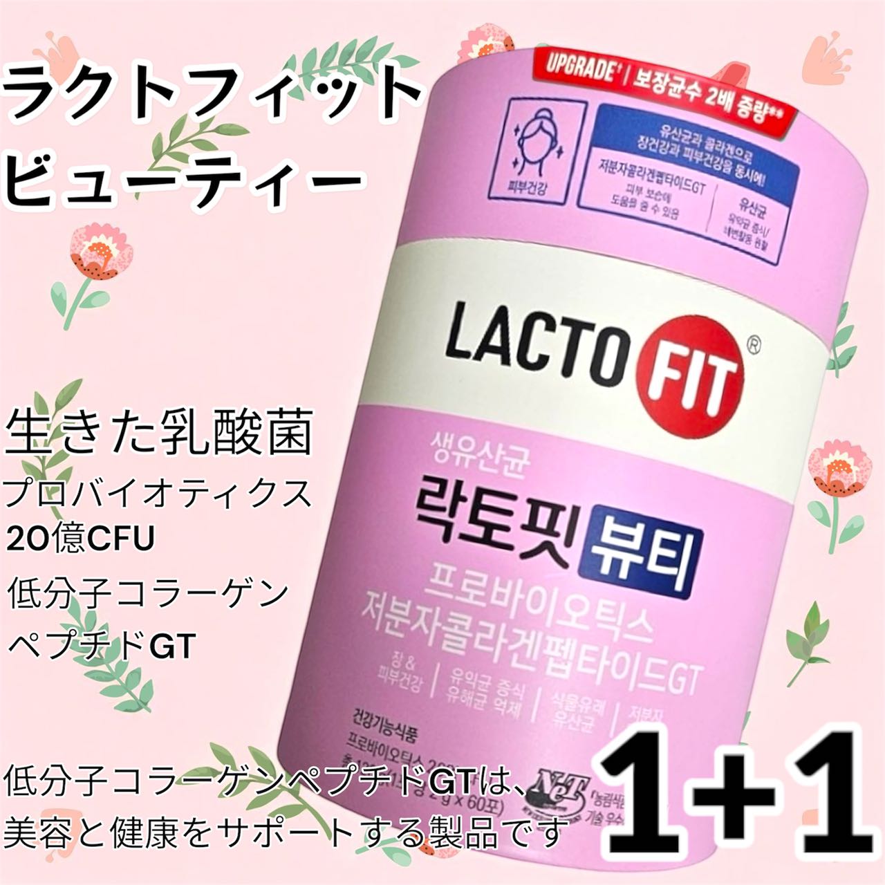 1+1 [ラクトフィット ビューティー(60包x2)] コラーゲン 腸&皮膚の健康/鍾根堂健康/韓国健康食品/ブルーベリー味/生乳酸菌/プロバイオティクス/LACTO FIT/