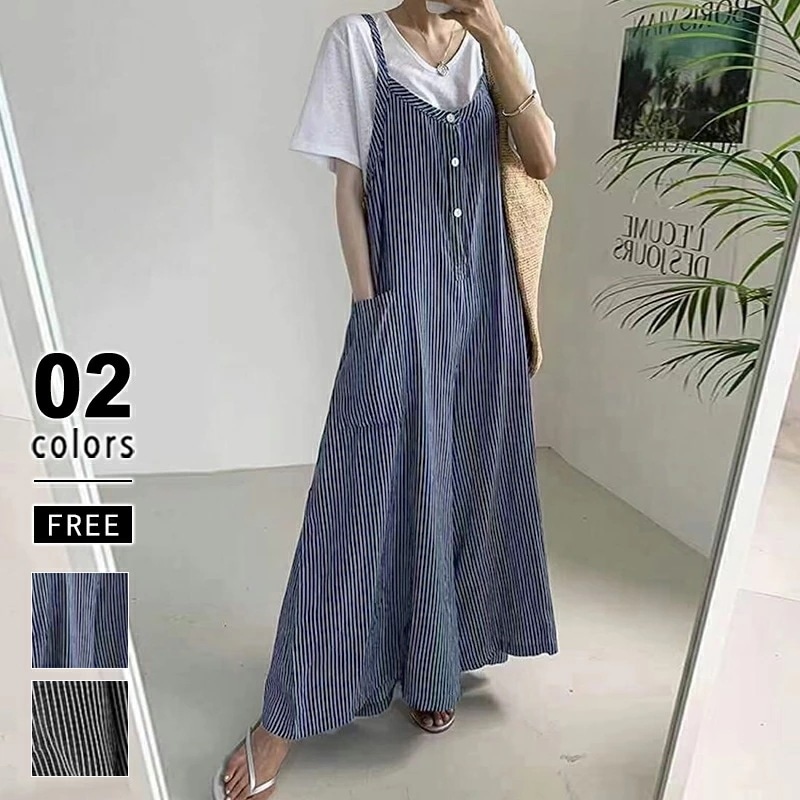 [迅速な配達][限時割!引!]サロペット パンツ オールインワン レディース ストライプ ワイドパンツ ガウチョパンツ ワイド ゆったり おしゃれ 体型カバー サロペットパンツ 大きいサイズ ガウチョ