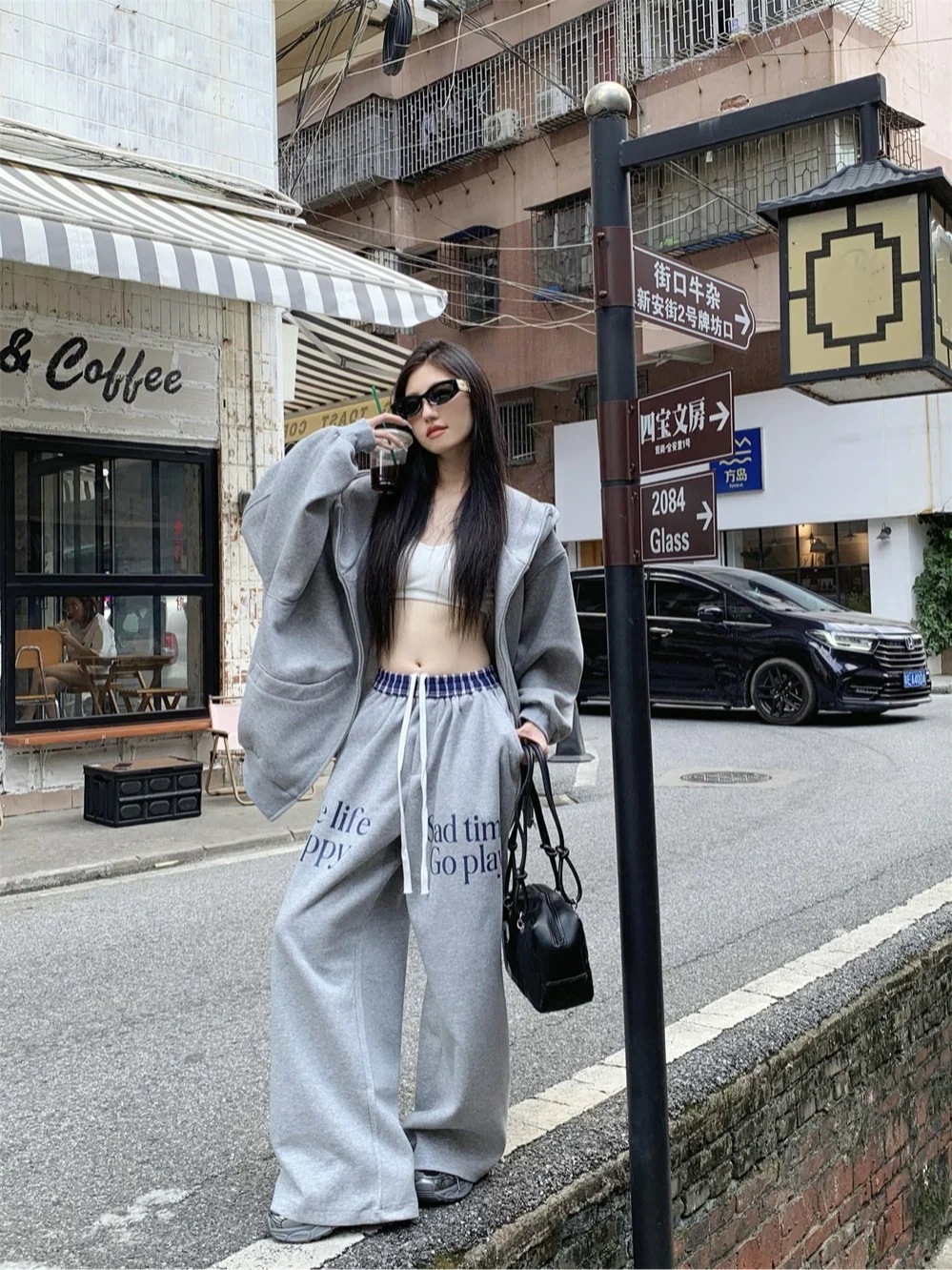 秋冬 フード付き長袖アウターレトロセット黑白フーディーブルサイズ丈トップス春カジュアルスポーツファッション系通学学生袖お出かけアップシルエットトラック 無地 かわいい 韓国 レディース 2025