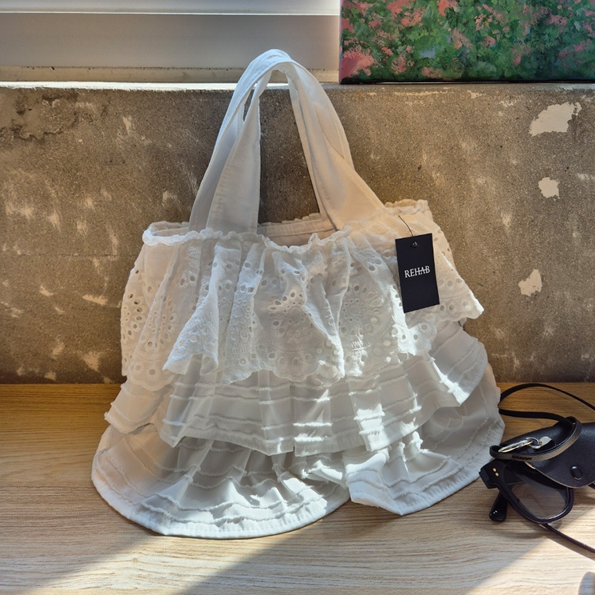 NOEL レース フリル トートバッグ軽量コットン・カジュアルデイリーバッグ