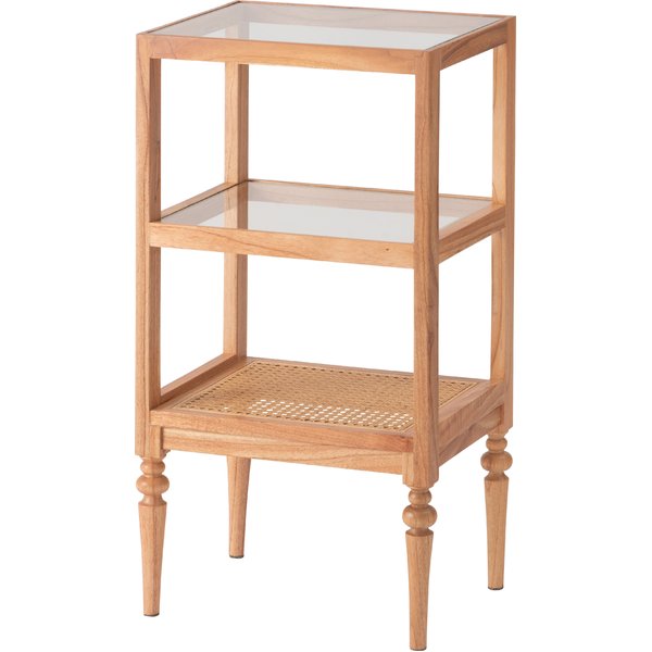 オープン シェルフ 約幅40×奥行30×高さ75cm ナチュラル 木製 強化ガラス インテリア家具 収納棚 リビング家具