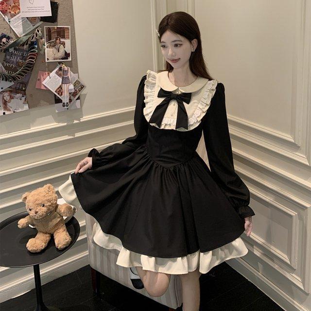 デザイン性 長袖 ロリータ ワンピース プレミアム ウエスト絞り プリンセス ふんわりスカート 2026新作