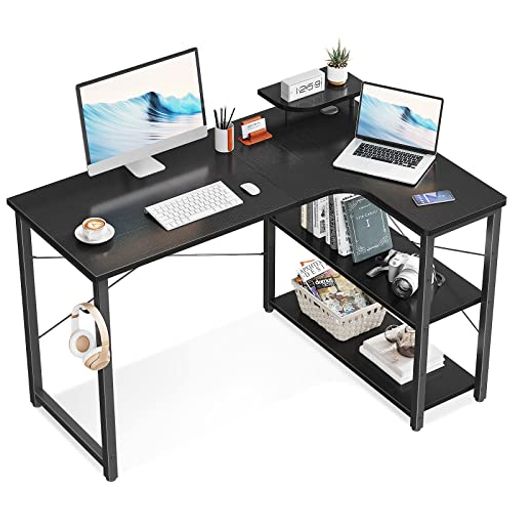 ODK ラック付きデスク L字型 パソコンデスク L字デスク 収納 ゲーミングデスク コーナーデスク 机 PCデスク 省スペース デスク オフィスデスク 書斎 在宅勤務 ブラック 右棚