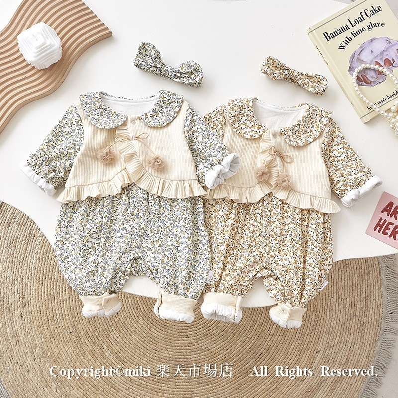 【新品プロモ-ション】ロンパース 春 秋 出産祝い ギフト ベビー用 長袖 女子用 66 73 80 90 かわいい おしゃれ ベビー服 お出かけ 赤ちゃん 新生児~14ヶ月 子供服 セレモニー 前開