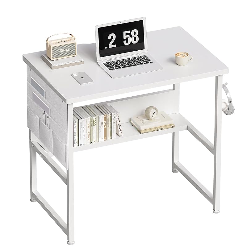 YeTom デスク パソコンデスク 机 pcデスク 幅80cm 勉強机 収納袋付き学習机 桌子 computer desk ワークデスク オフィスデスク 作業机 モニターアーム取付対応 組立簡単 白い