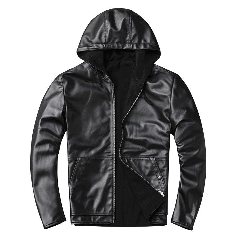 本革ジャケットメンズシープスキンレザージャケットレギュラースタイル綿肥厚暖かい裏地ウールフード付きカジュアルジャケット 15,145円
