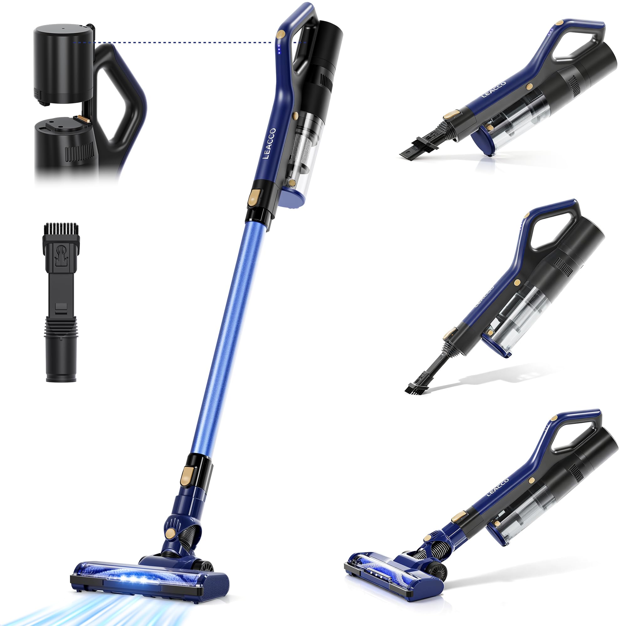 掃除機 コードレス【着脱式バッテリー&38000pa超強力吸引&0.6KG革命的な軽さ】40分連続稼働 LEDライト搭載 スティック掃除機 2段吸引力 HEPA多重濾過 多種ノズル付き スティッククリ