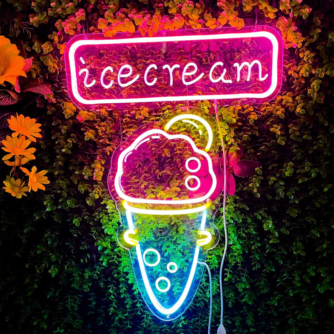 ネオンサイン 「ice cream」壁掛け アイスクリーム LEDネオンライト ネオン看板 インテリア 雰囲気作り 喫茶店 居酒屋 ギフ バー カフェUSB給電 ギフト 装飾 寝室ウォールサイン スタ
