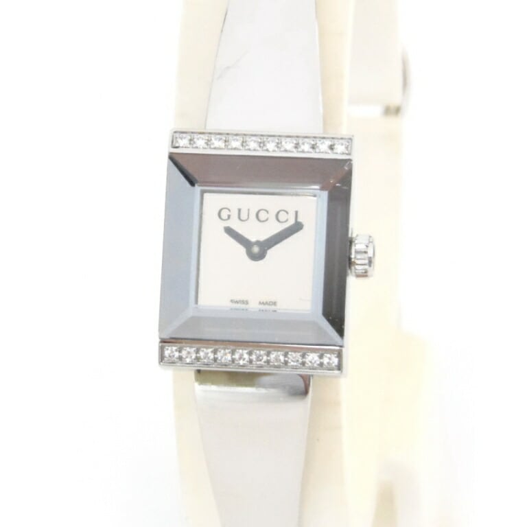 GUCCI ﾚﾃﾞｨｰｽｳｫｯﾁ 腕時計 ﾊﾞﾝｸﾞﾙｳｫｯﾁ ﾀﾞｲﾔﾍﾞｾﾞﾙ ｸｵｰﾂ 128.5 ﾐﾗｰ盤 ｽﾃﾝﾚｽｽﾁｰﾙ 【中古】(59489)