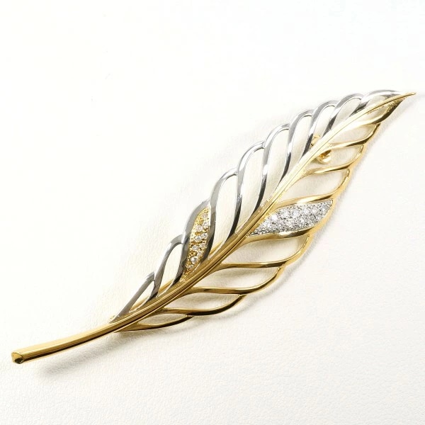 PT900 プラチナ K18YG ブローチ ダイヤ 0.35 カード鑑別書 ジュエリー 中古