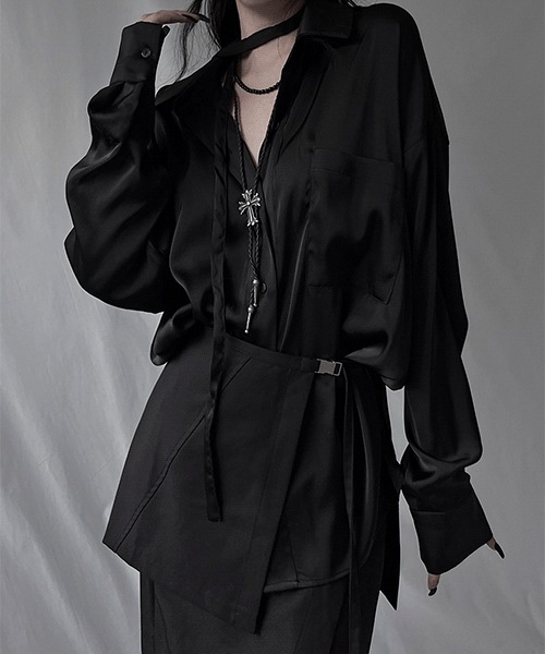 satin scarf overfit shirt