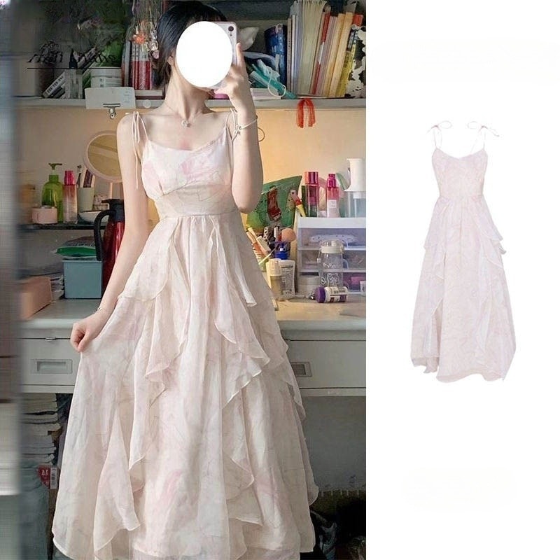 【1つ買うと10つ無料】チャオキシアンのウエストストラップドレス女性の夏の感覚優しい初恋のプリンセススカートスリーブ