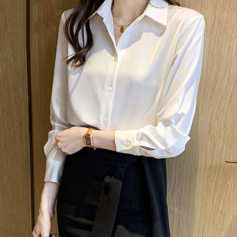 【1つ買うと10つ無料】2025春と秋のプロフェッショナルシャツの女性用長袖の長袖スタイルスーツシャツサテンアンチウィンクル