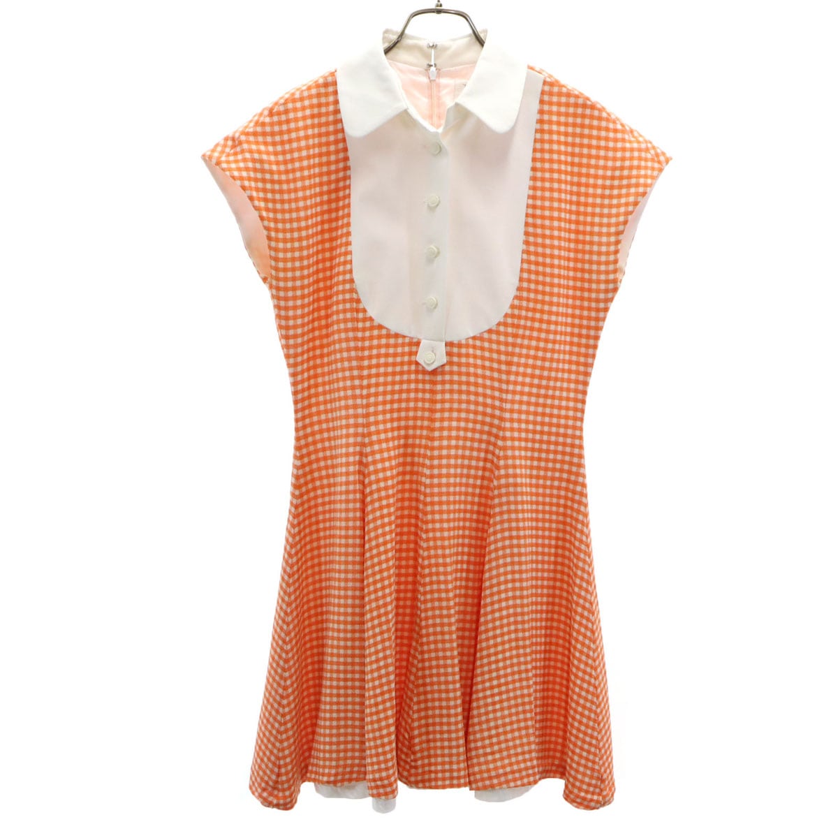 Mademoiselle Dior マドモアゼル ディオール 90s オールド ギンガムチェック柄 フレンチスリーブ ミニワンピース M オレンジ レディース 古着