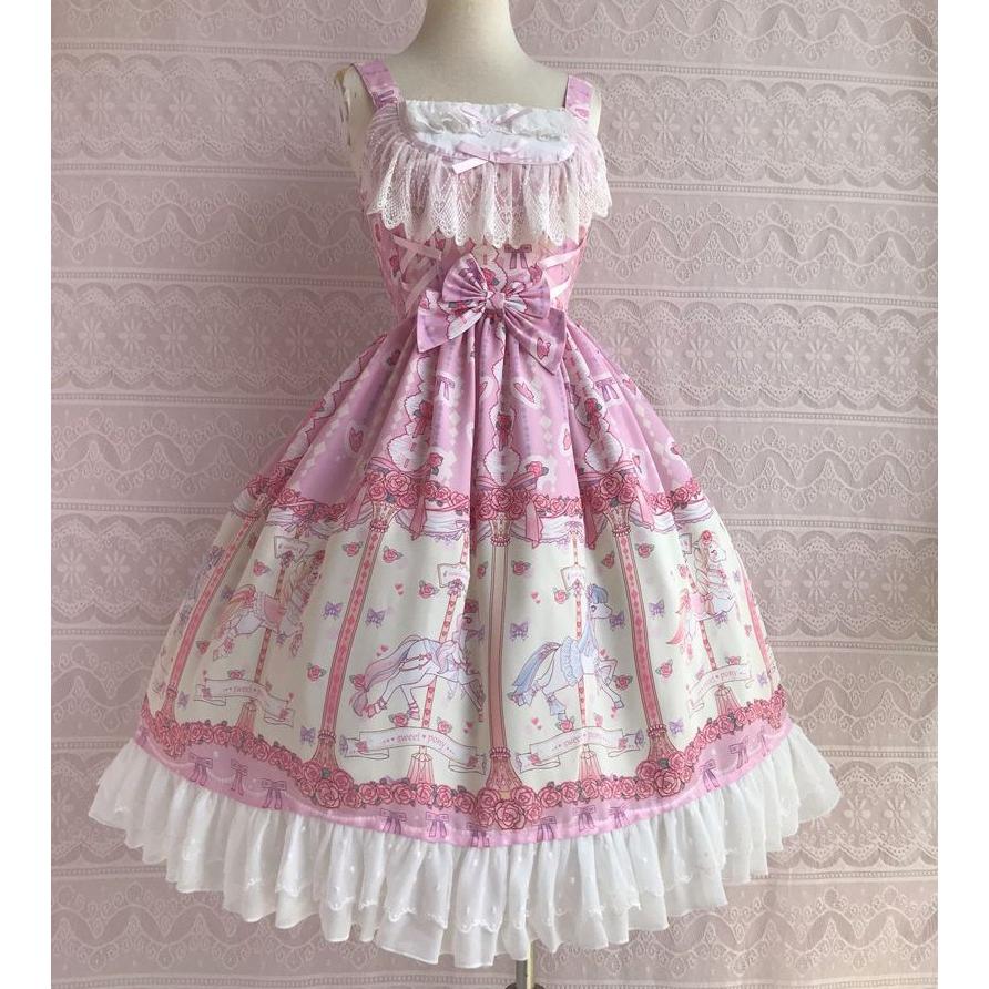 ワンピース ロリータ ロリィタ ドレス 春秋 花柄 バラ 薔薇 回転木馬 プリンセス