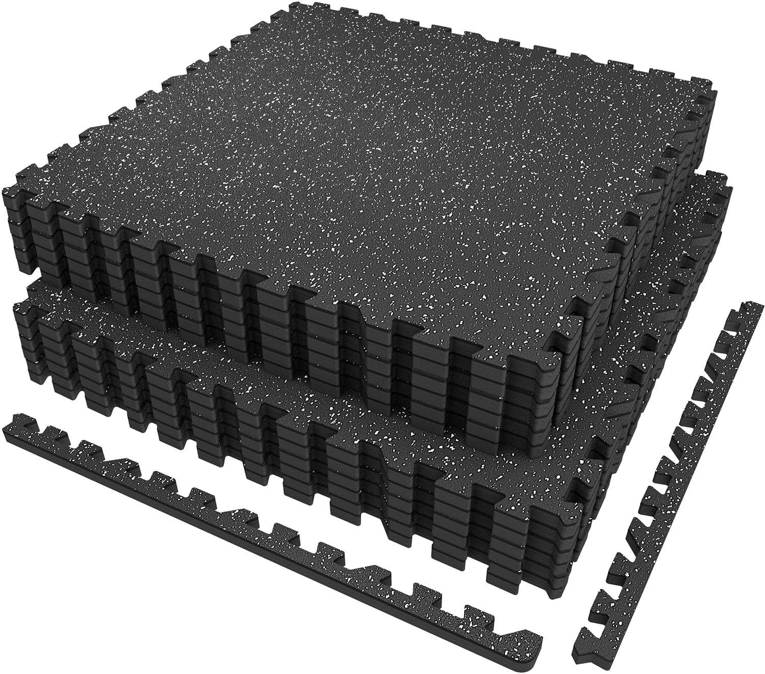 トレーニング ジョイントマット 60x60x1.4cm 厚手 2層構造 ゴム層付き EVA製 ホームジム 大判ジムマット 防振 防音 衝撃吸収 床保護 6枚セット 24 Sq Ft Rubber