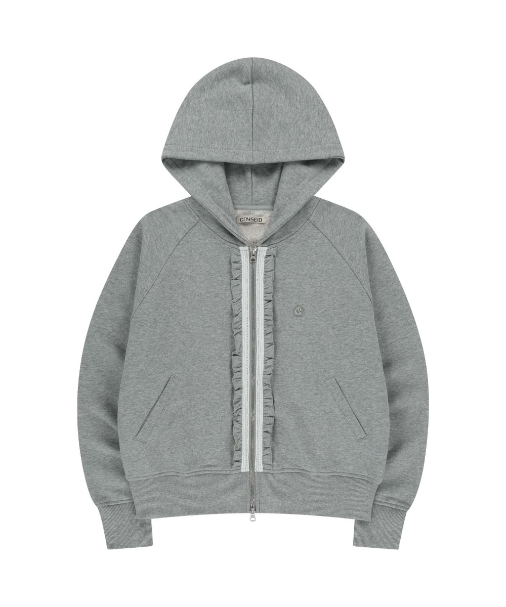 【COYSEIO】 RUFFLE LACE HOOD ZIP-UP : MELANGE GREY