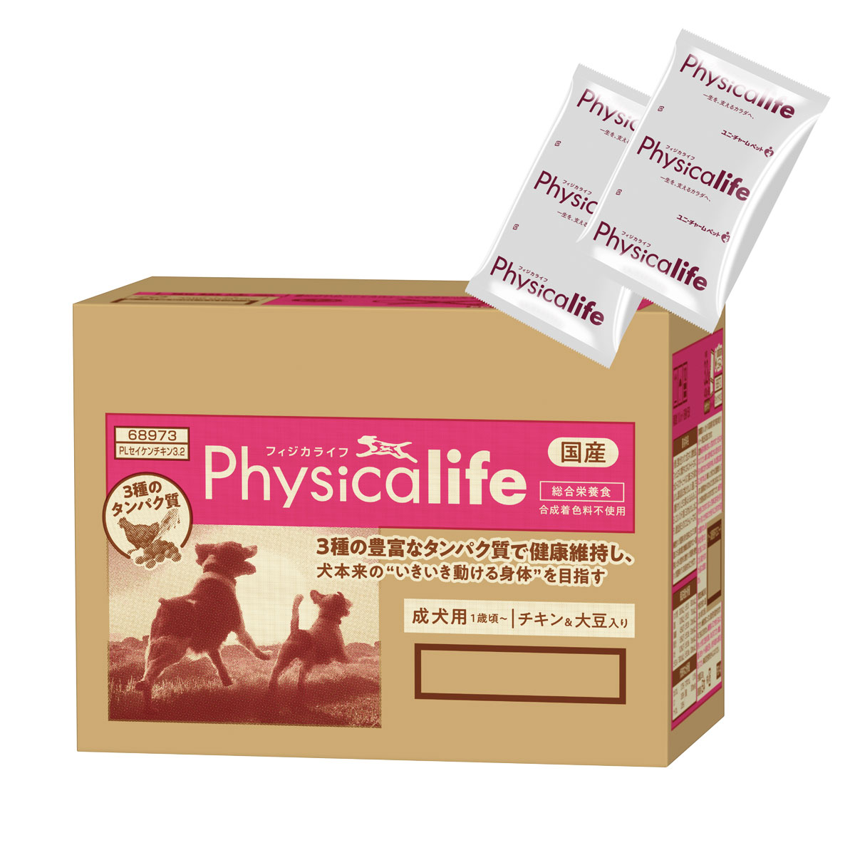 フィジカライフ Physicalife 成犬用 チキン＆大豆入り 3.2kg（400g×8袋の便利な小分けパック）【専用ダンボール箱でのお届け】 7,315円