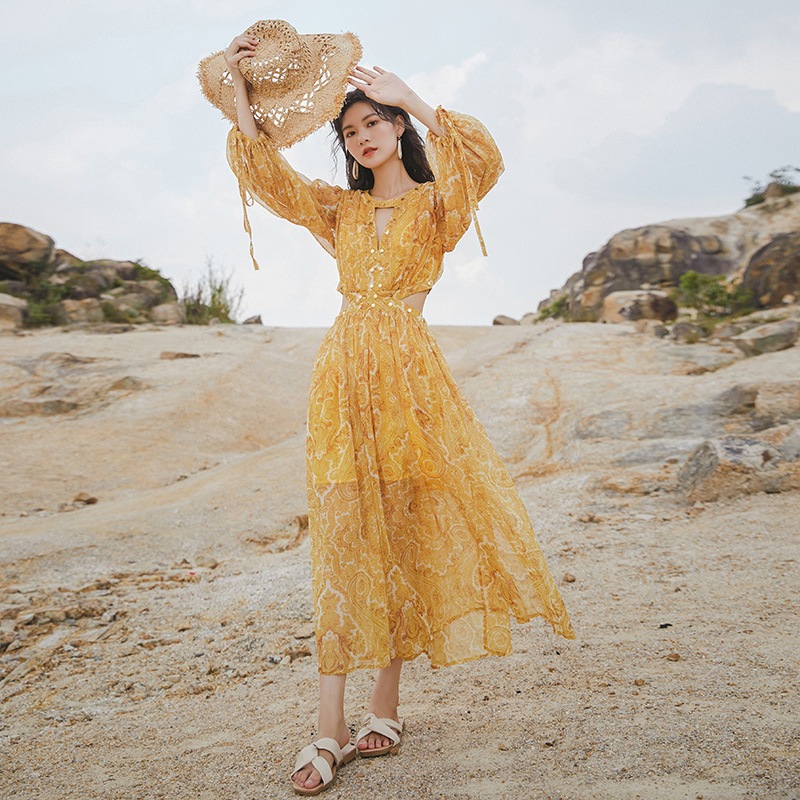 砂漠リゾートロングスカートトラベルワンピース海辺ビーチロングスカート レディース