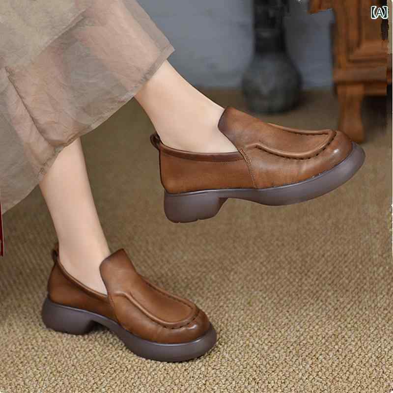 革靴 レディース レザーシューズ おしゃれ レトロ シングル シューズ 革 ソフト ソール 英国風 小さい カジュアル 快適 スリッポン スリッポン ローファー 太い ヒール