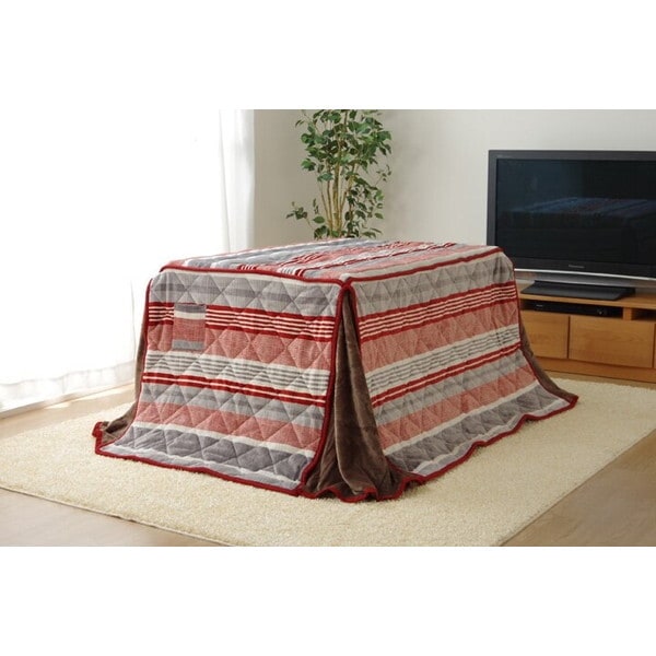 1181850243230 こたつ布団 長方形 ハイタイプ用 カジュアル ストライプ柄 レッド 約225×265cm メーカー直送